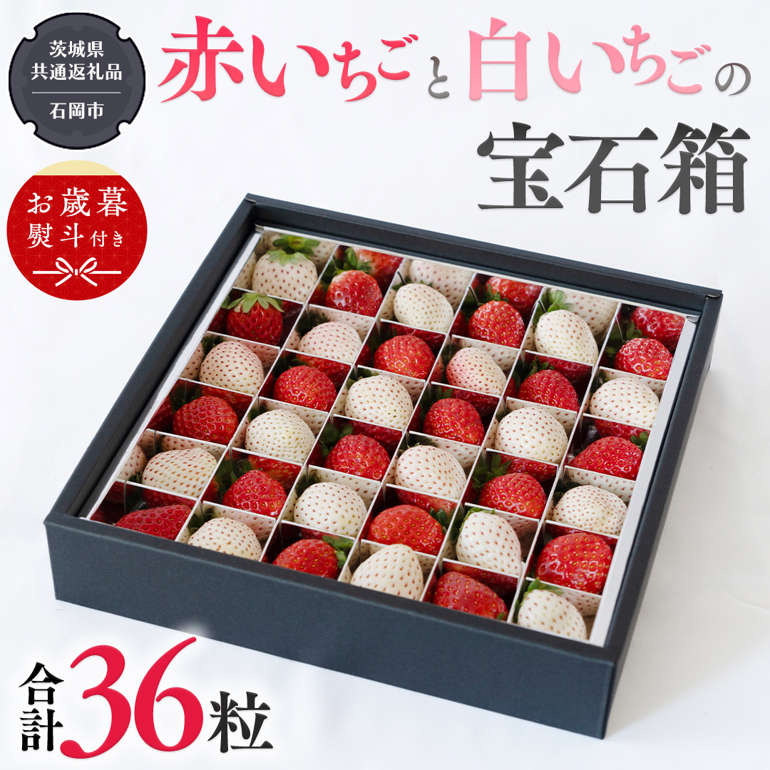 【 お歳暮 熨斗付 】赤いちご と 白いちごの宝石箱 36粒 【令和6年12月から発送開始】（県内共通返礼品：石岡市産） いちご 苺 イチゴ 白いちご 白イチゴ 宝石箱 [BI377-NT]