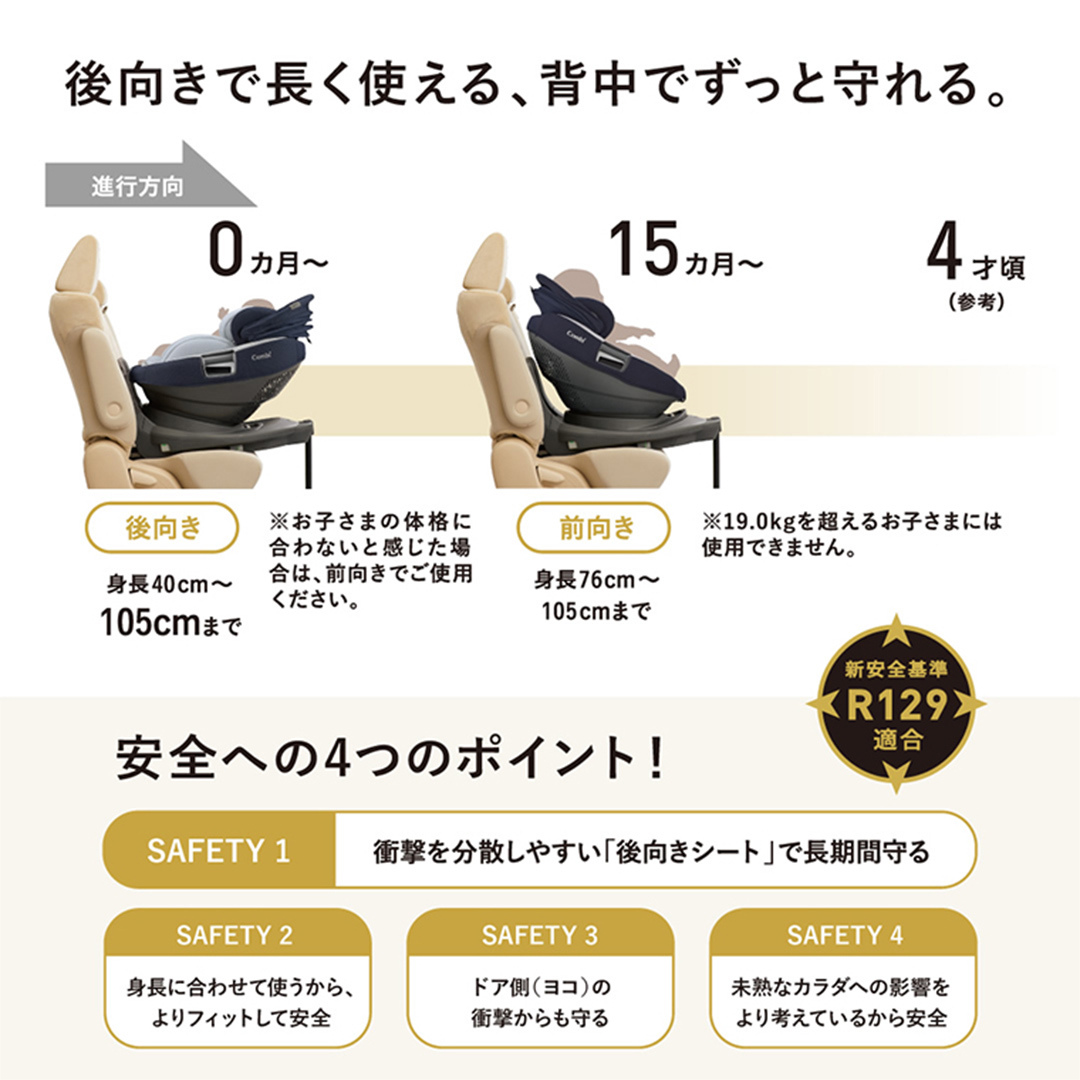 【 コンビ 】 THES ISOFIX エッグショック ZC-690 ベージュ チャイルドシート 新生児 こども 子供 お出かけ 旅行 カーシート 日本製 combi [AA32-NT]