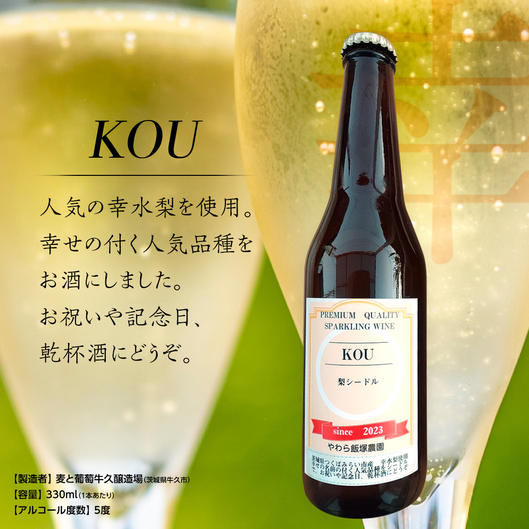 地元農家が作る つくばみらい市産 梨 を使った スパークリングワイン「KOU」 1本と ジャム 2個セット 幸水 豊水 やわら飯塚農園 パン ヨーグルト かき氷 アイス ピザ 朝食 おやつ シードル ワイン お酒 酒 果実酒 フルーツ 地元農家 果物 セット [CZ09-NT]