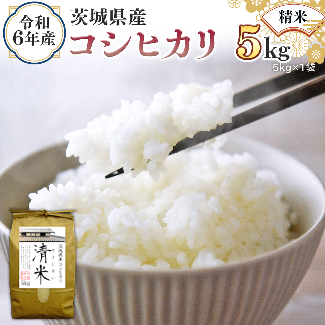 令和6年産 茨城県産 精米 コシヒカリ 5kg （5kg×1袋） 新米 白米 清米 キヨシマイ こしひかり 米 コメ こめ 単一米 限定 茨城県産 国産 美味しい お米 おこめ おコメ [EH01-NT]