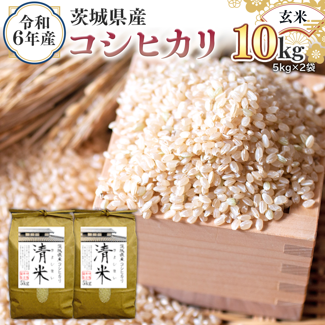 令和6年産 茨城県産 玄米 コシヒカリ 10kg （5kg×2袋） 新米 清米 キヨシマイ こしひかり 米 コメ こめ 単一米 限定 茨城県産 国産 美味しい お米 おこめ おコメ [EH05-NT]