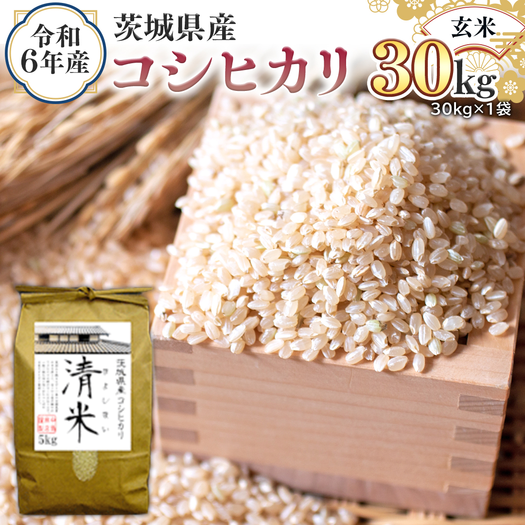 令和6年産 茨城県産 玄米 コシヒカリ 30kg（30kg×1袋） 新米 清米 キヨシマイ こしひかり 米 コメ こめ 単一米 限定 茨城県産 国産 美味しい お米 おこめ おコメ [EH06-NT]