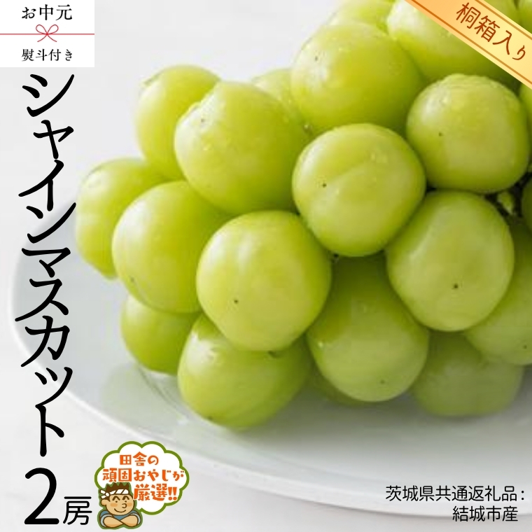 【 お中元 熨斗 付 】【 桐箱入り 】 シャインマスカット2房   【2026年8月より発送開始】（茨城県共通返礼品 [ぶどう]：結城市産）  シャインマスカット ぶどう 果物 フルーツ 季節 旬 [BI406-NT]