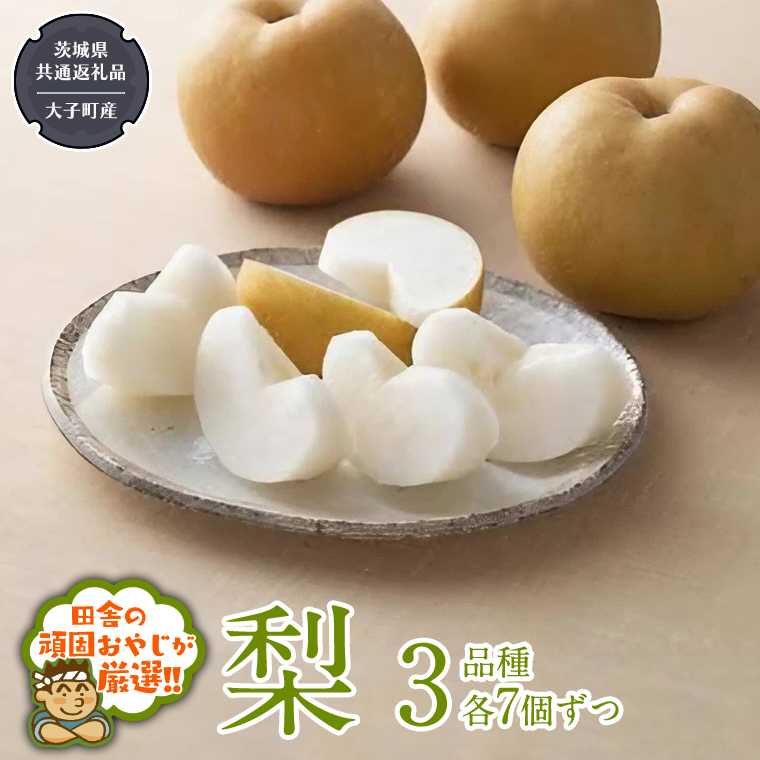 梨 3品種 各7個ずつ【2026年8月より発送開始】（茨城県共通返礼品 [梨]：大子町産）田舎の頑固おやじが厳選！  なし ナシ 果物 フルーツ 茨城県産 [BI454-NT]