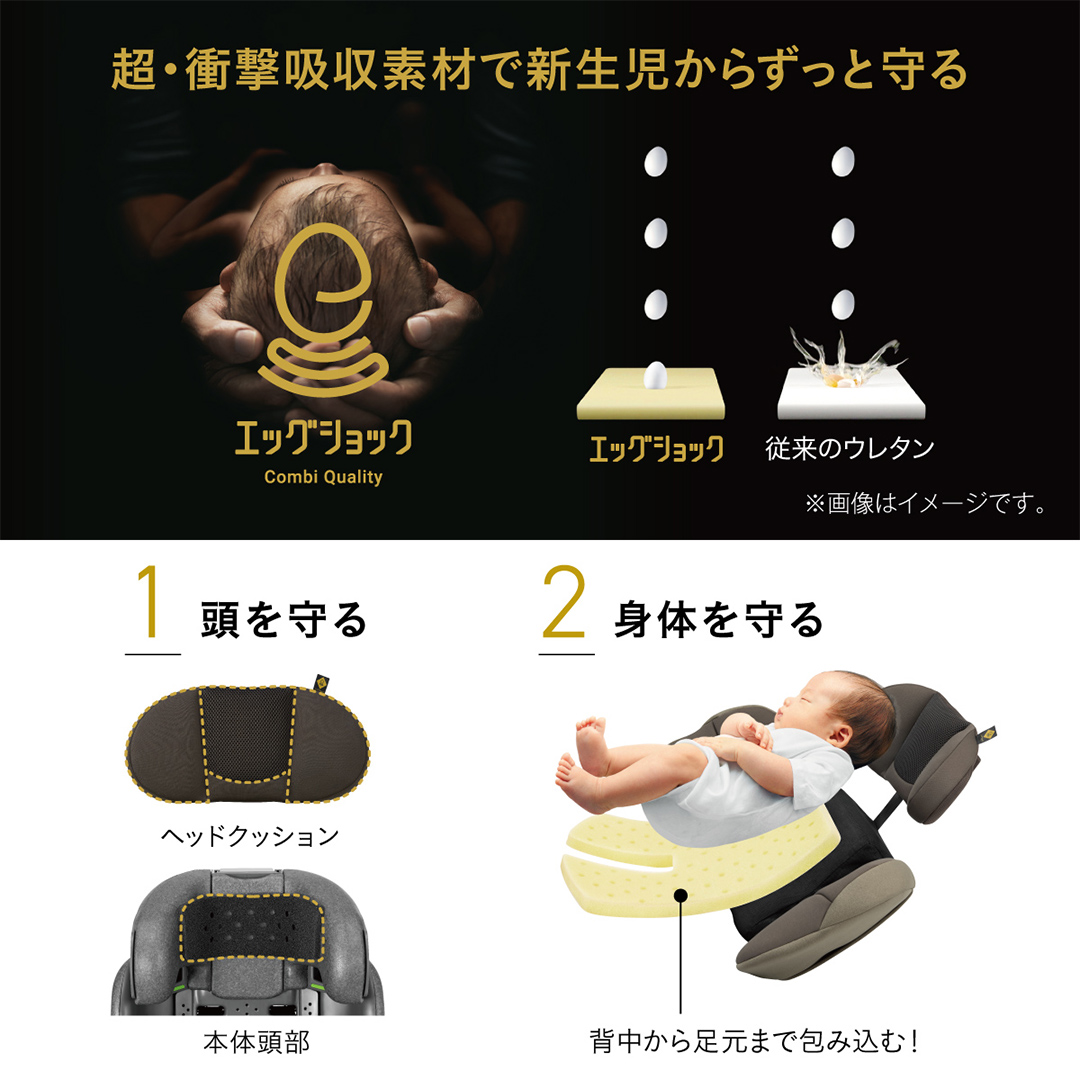 【 コンビ 】THE S premium R129 エッグショック VA プレミアム ブラック (BK) 118991 チャイルドシート ISOFIX 回転式 R129 新生児 1歳 2歳 3歳 新生児から7歳 ロングユース  [AA91-NT]