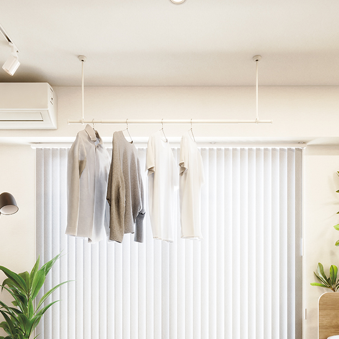 TOSO 簡単着脱・ゆれピタ機能がやさしい ランドリーバーLB-1 高さ45cm 伸縮ポール(Mサイズ付)白 室内干し ランドリーバー ハンガーバー 花粉対策 簡単 取付 モノトーン ランドリールーム バスルーム リフォーム DIY[BD253-NT]