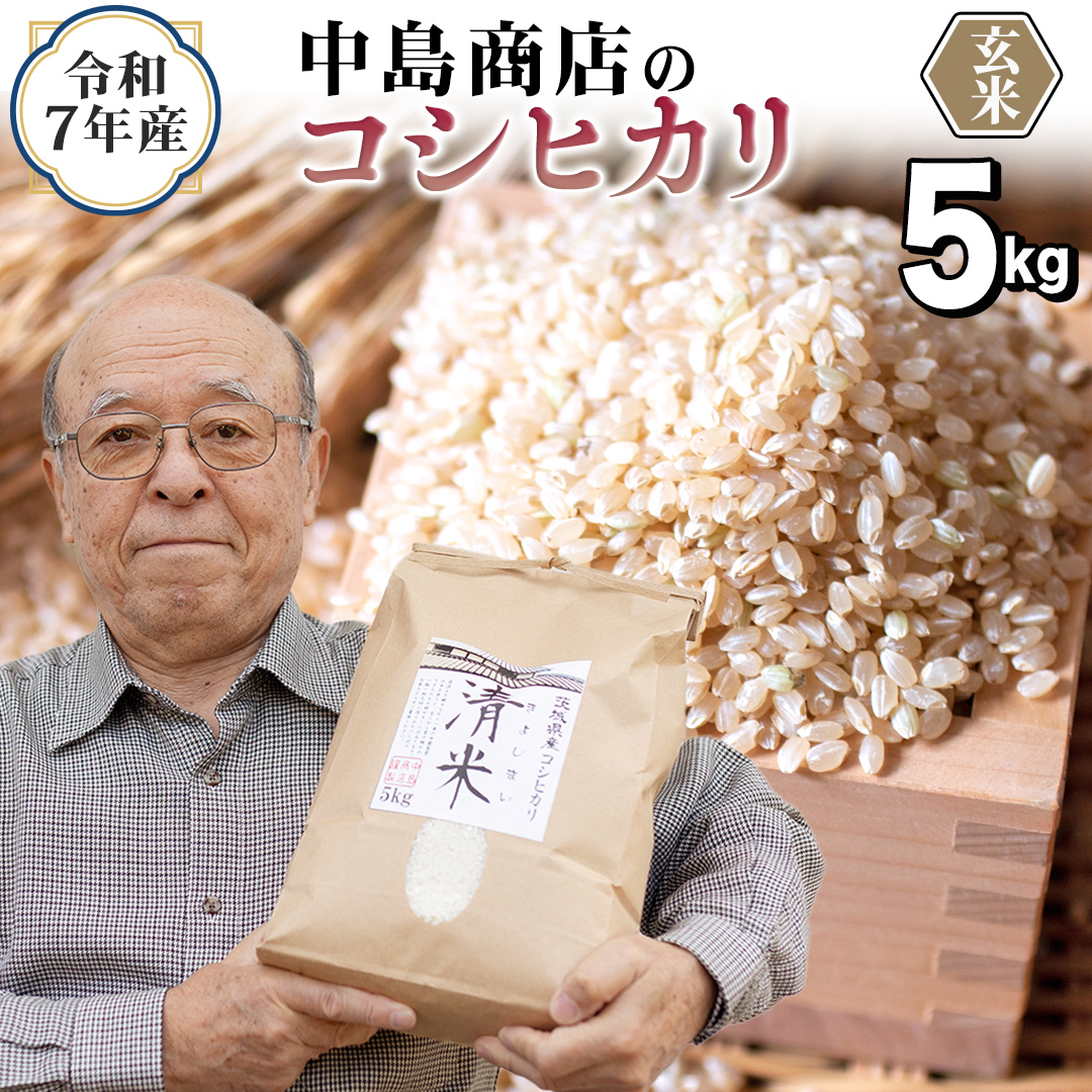 ＜ 新米 ＞ 令和7年産 茨城県産 玄米 コシヒカリ 5kg （5kg×1袋） 清米 キヨシマイ こしひかり 米 コメ こめ 単一米 限定 茨城県産 国産 美味しい お米 おこめ おコメ[EH29-NT]