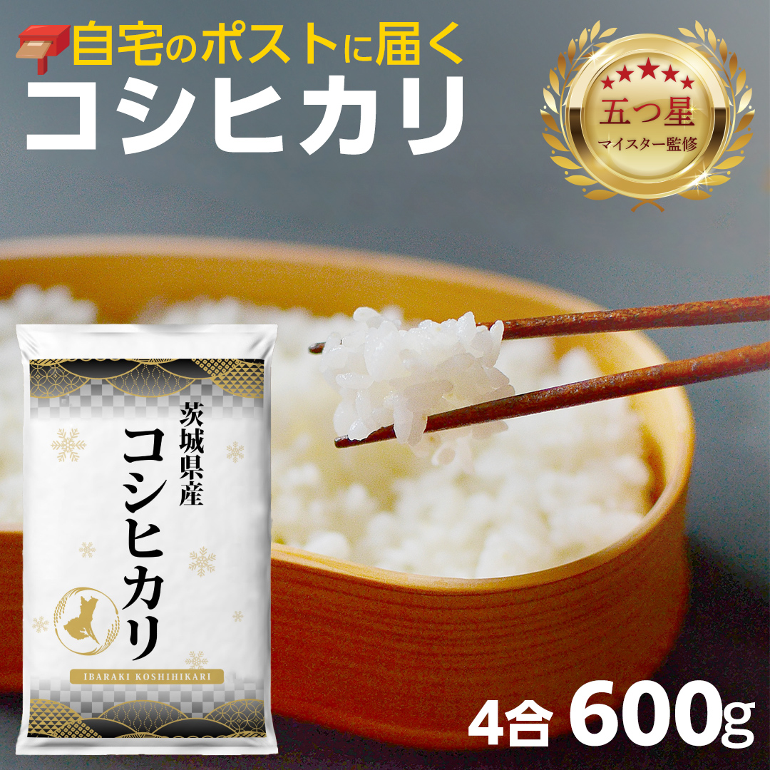 【 お試しサイズ 】 コシヒカリ 600g (600g×1袋)  令和7年産 茨城県産 お試し ♪ 4合 五つ星お米マイスター監修 ポスト投函 精米 茨城 お米 おこめ ごはん 白米 米 茨城産 こしひかり[DW30-NT]