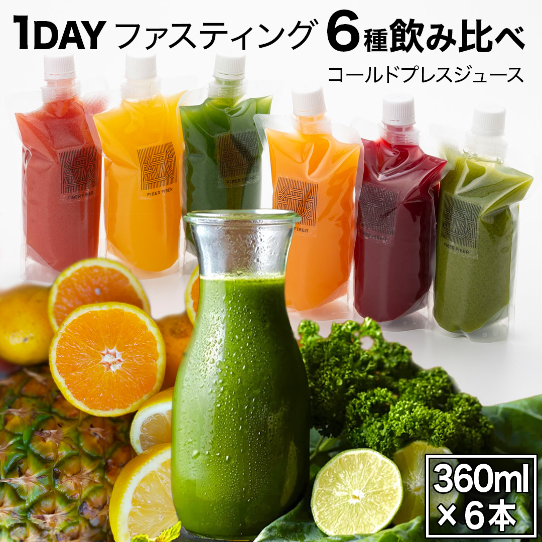 【1日ファスティングに最適】1day fasting コールドプレスジュース 6本セット 360ml×6種 酵素たっぷり 新鮮 野菜 果物使用[DZ26-NT]