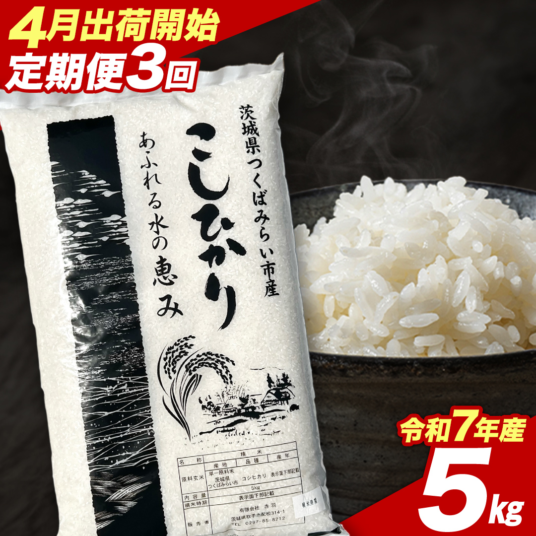 【 定期便（4～6月出荷）】 コシヒカリ 5kg ×3回 令和7年産精米 【 数量限定 】茨城県つくばみらい市産 米 コメ 単一米 茨城県産 国産 発送 コスパ こしひかり [CL180-NT]