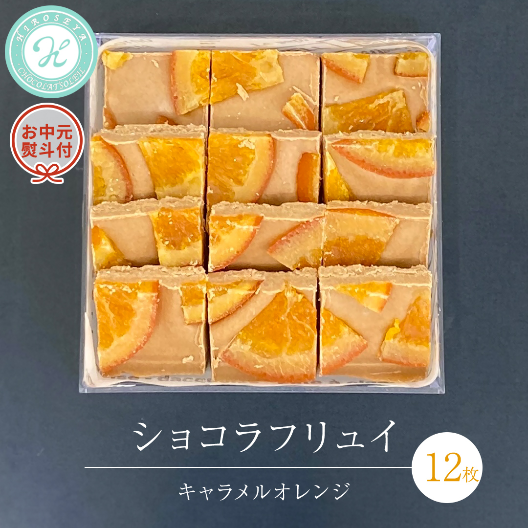 【 お中元 熨斗 付】 ショコラフリュイ キャラメルオレンジ 12枚 チョコレート チョコ スイーツ デザート 高級 ギフト 贈り物 お礼 プレゼント 手土産 お菓子 [DJ59-NT]
