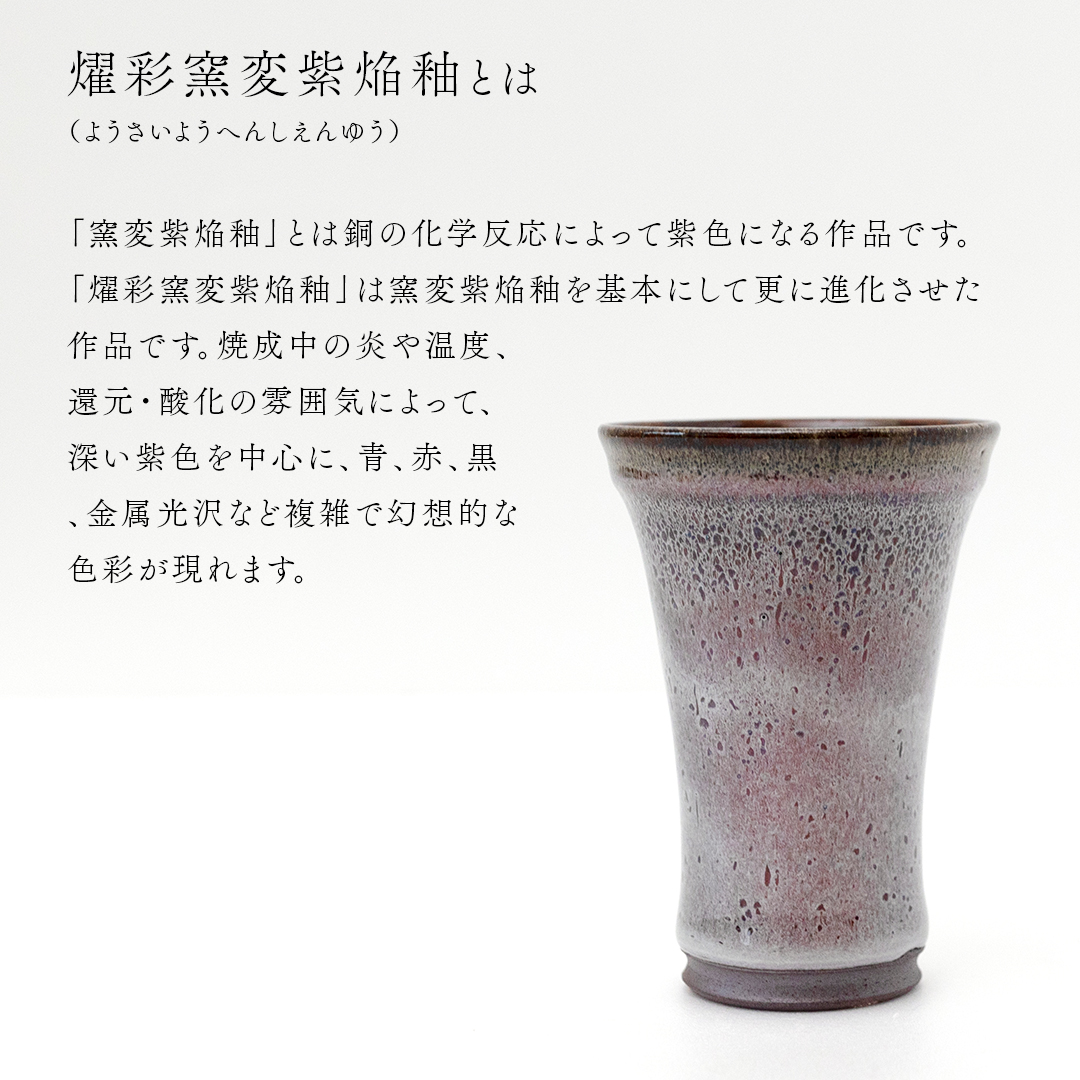 【燿彩窯変紫焔釉】ビアグラス （小野寺裕司 作） 径7.7cm×高さ11.5cm | ビール 焼酎杯 酒杯 陶器 陶芸 ギフト 贈答  [EW46-NT]