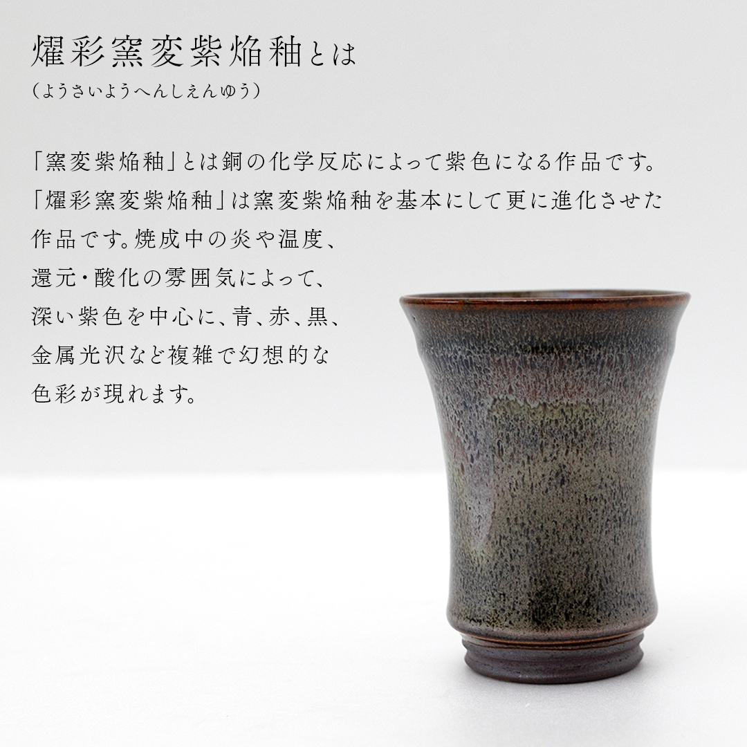 【燿彩窯変紫焔釉】ビアグラス （小野寺裕司 作） 径8.3cm×高さ11.2cm | ビール 焼酎杯 酒杯 陶器 陶芸 ギフト 贈答 [EW47-NT]