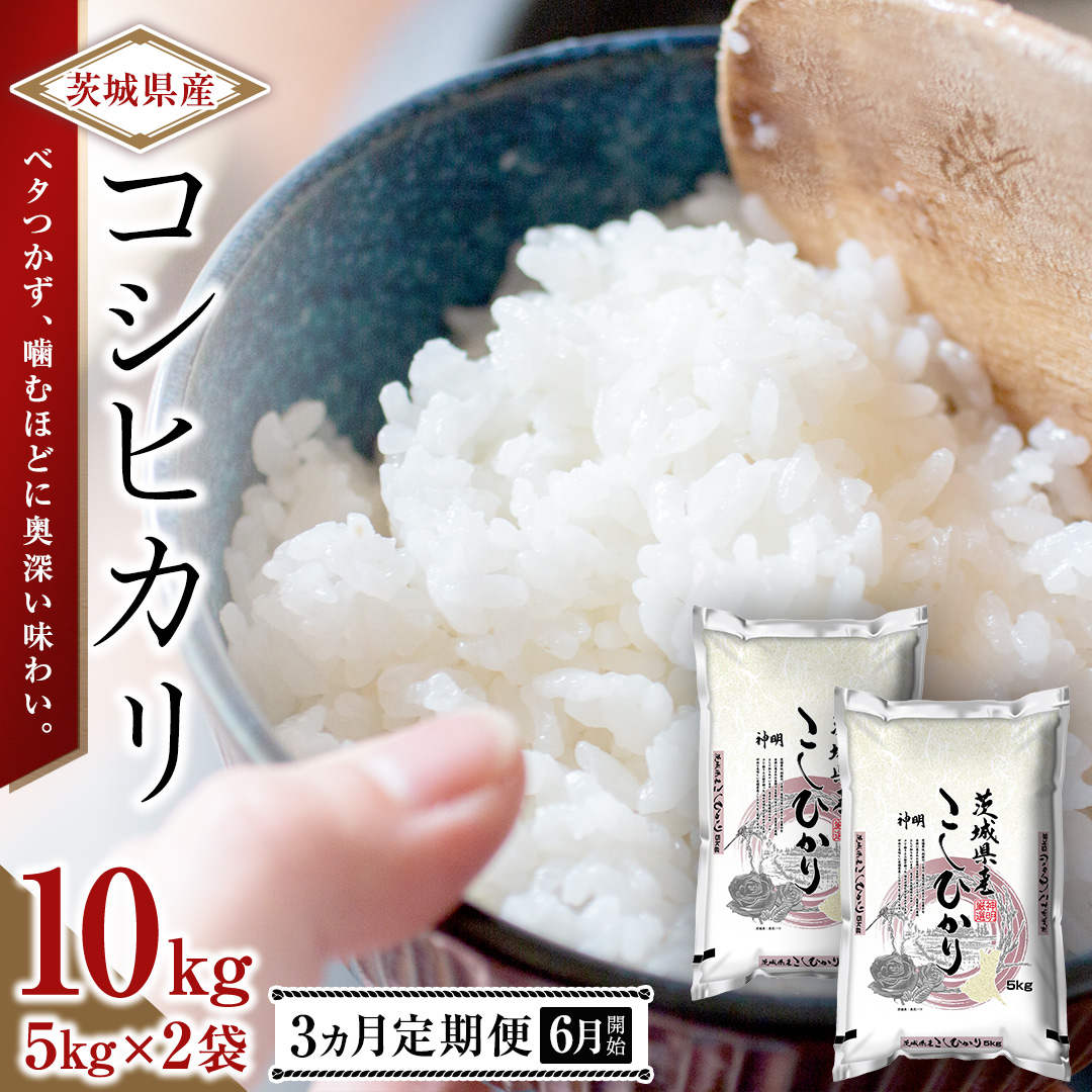【 2026年6月発送開始 3ヶ月連続定期便 】令和7年産 ＜ 精米 ＞ こしひかり 10kg（5kg×2本） 精米 定期便 茨城県 国産 お米 米 コメ 白米 ライス ご飯 おいしい コシヒカリ ごはん 新生活 プレゼント 新生活応援 必要なもの 便利 おすすめ 消耗品 一人暮らし 二人暮らし 必要 [DA04-NT]