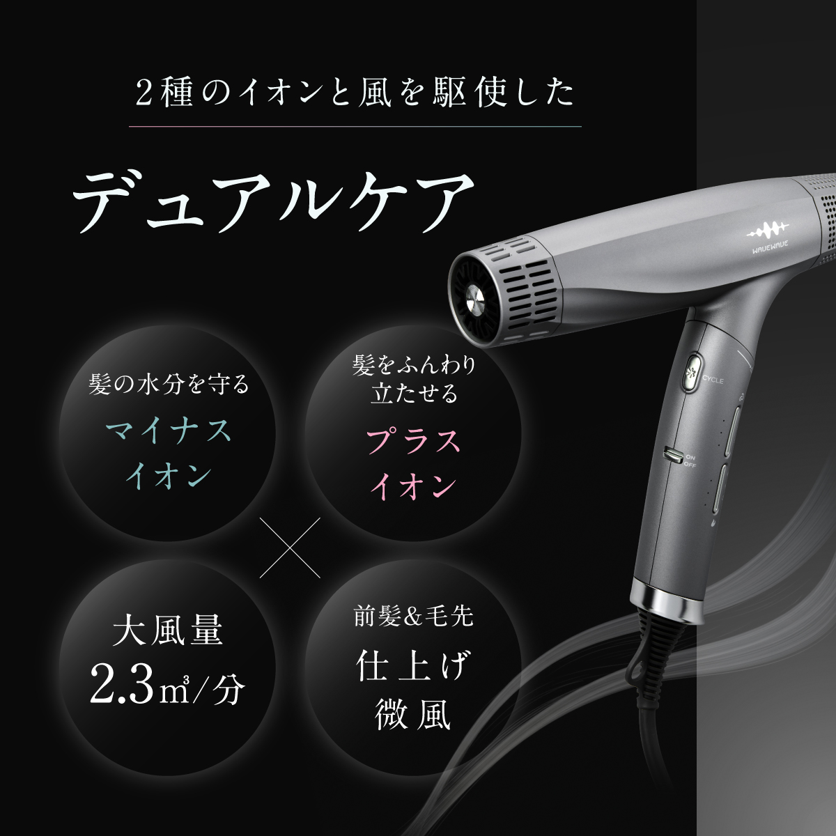 【先行予約】【ギフト対応】WAVEWAVE DualCareDryer デュアルケアドライヤー ホワイト 【2026年6月上旬より発送開始】 ドライヤー ヘアドライヤー 速乾 強風 大風量 風量 大風速 時短 大風量ドライヤー 速乾ドライヤー 大風量ドライヤー マイナスイオン 軽量 軽い コンパクト ターボ 美容師 美髪 メンズ レディース 男性 女性 ジェンダーレス おしゃれ くせ毛 ツヤ ノズル 冷風 軽量 旅行用 美容家電 ギフト 贈り物 母の日 母の日ギフト [AG259-NT]