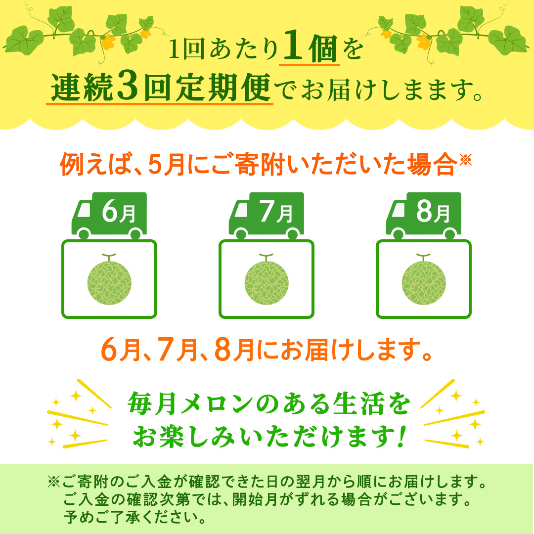 【定期便】 アールスメロン 1玉 × 3か月連続 メロン ギフト 高糖度 甘い 美味しい フルーツ 誕生日 プレゼント ギフト 贈り物 父の日 母の日 1個 [FC45-NT]