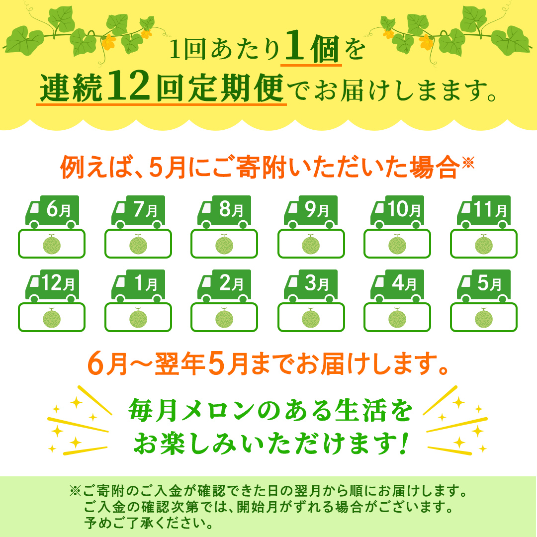 【定期便】 アールスメロン 1玉 × 12か月連続 メロン ギフト 高糖度 甘い 美味しい フルーツ 誕生日 プレゼント ギフト 贈り物 父の日 母の日 1個 [FC47-NT]