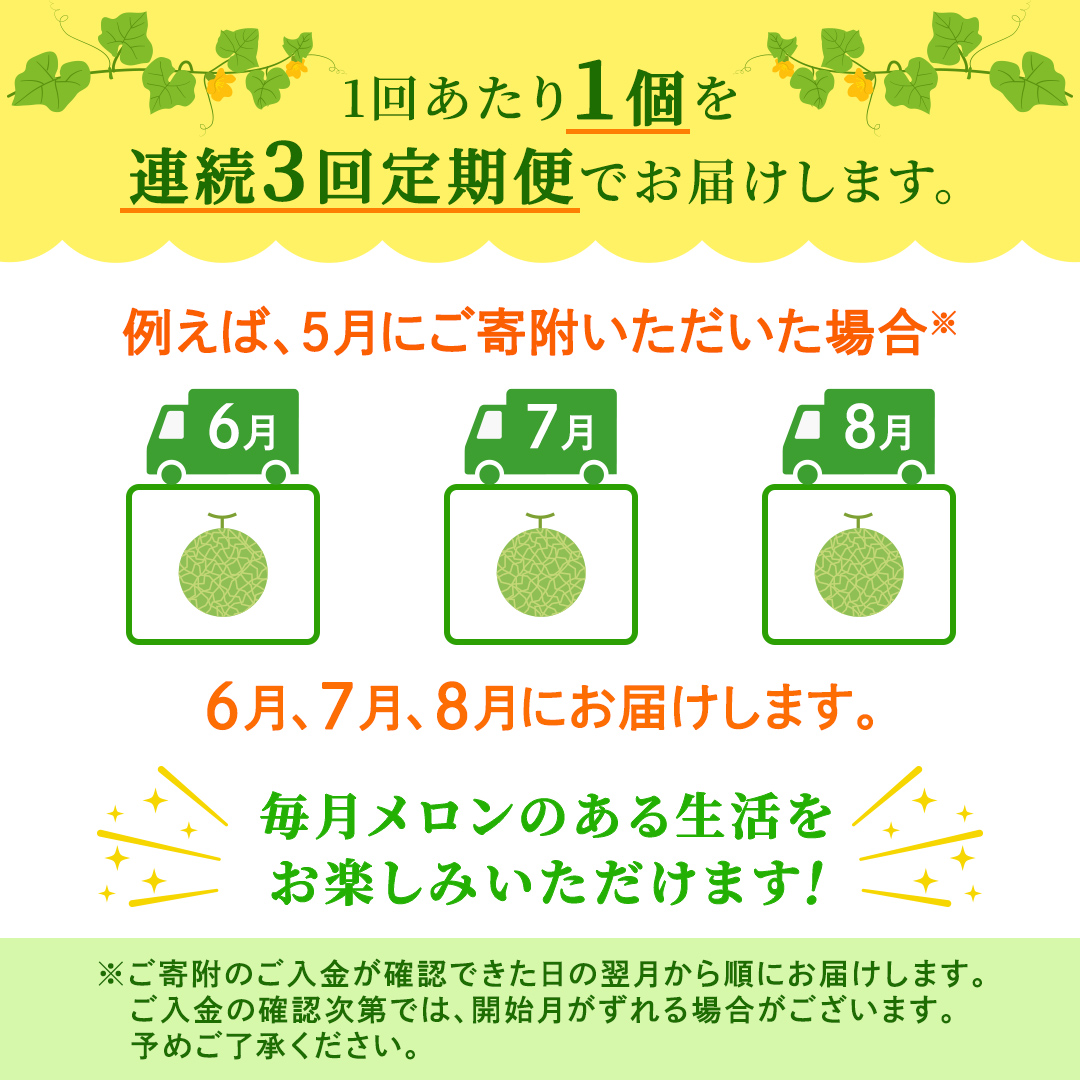 【定期便】 赤肉アールスメロン 1玉 × 3か月連続 アールスメロン 赤肉 高糖度 甘い フルーツ 誕生日 プレゼント ギフト 贈り物 父の日 母の日 1個 [FC36-NT]