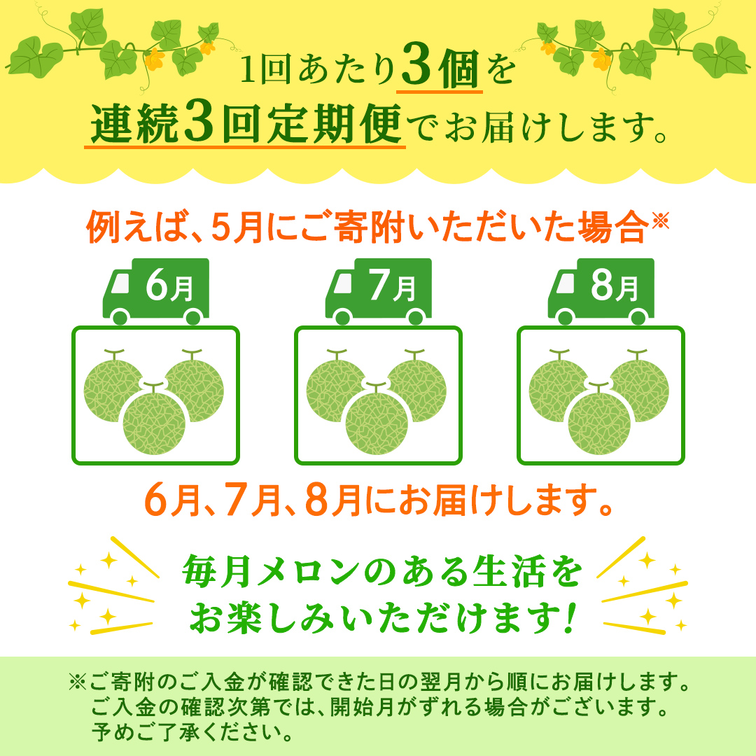 【定期便】 赤肉アールスメロン 3玉 × 3か月連続 赤肉 高糖度 甘い 美味しい フルーツ 誕生日 プレゼント ギフト 贈り物 父の日 母の日 3個 [FC42-NT]