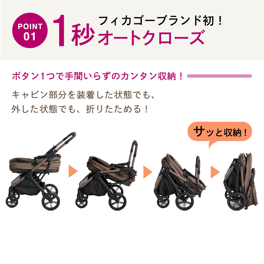 【コムペット】フィカゴー トグル フィカブラウン（BR）156818 中型犬対応 combi コンビ ペットカート FikaGO 1秒自動収納 キャビンを外しても装着したままでも折りたためる 着脱型 2WAY コンパクト収納 自動収納ペットカート 犬用カート 犬用バギー ペットキャリー 4輪ペットカート折り畳み可能 折り畳み式 小型犬 中型犬 多頭 耐荷重30kg [AA118-NT]
