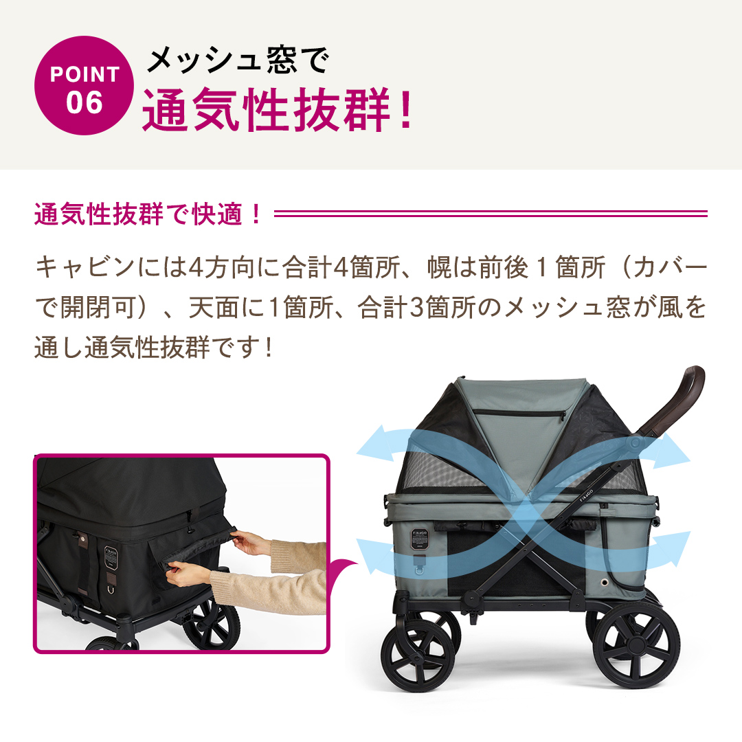 【コムペット】フィカゴー クロス グリーン（GR）156779 大型犬向け 多頭乗せ combi コンビ ペットカート FikaGO 大型犬用カート 自動収納ペットカート 犬用カート 犬用バギー ペットキャリー 4輪ペットカート折り畳み可能 折り畳み式 大型犬 多頭 耐荷重100kg [AA121-NT]