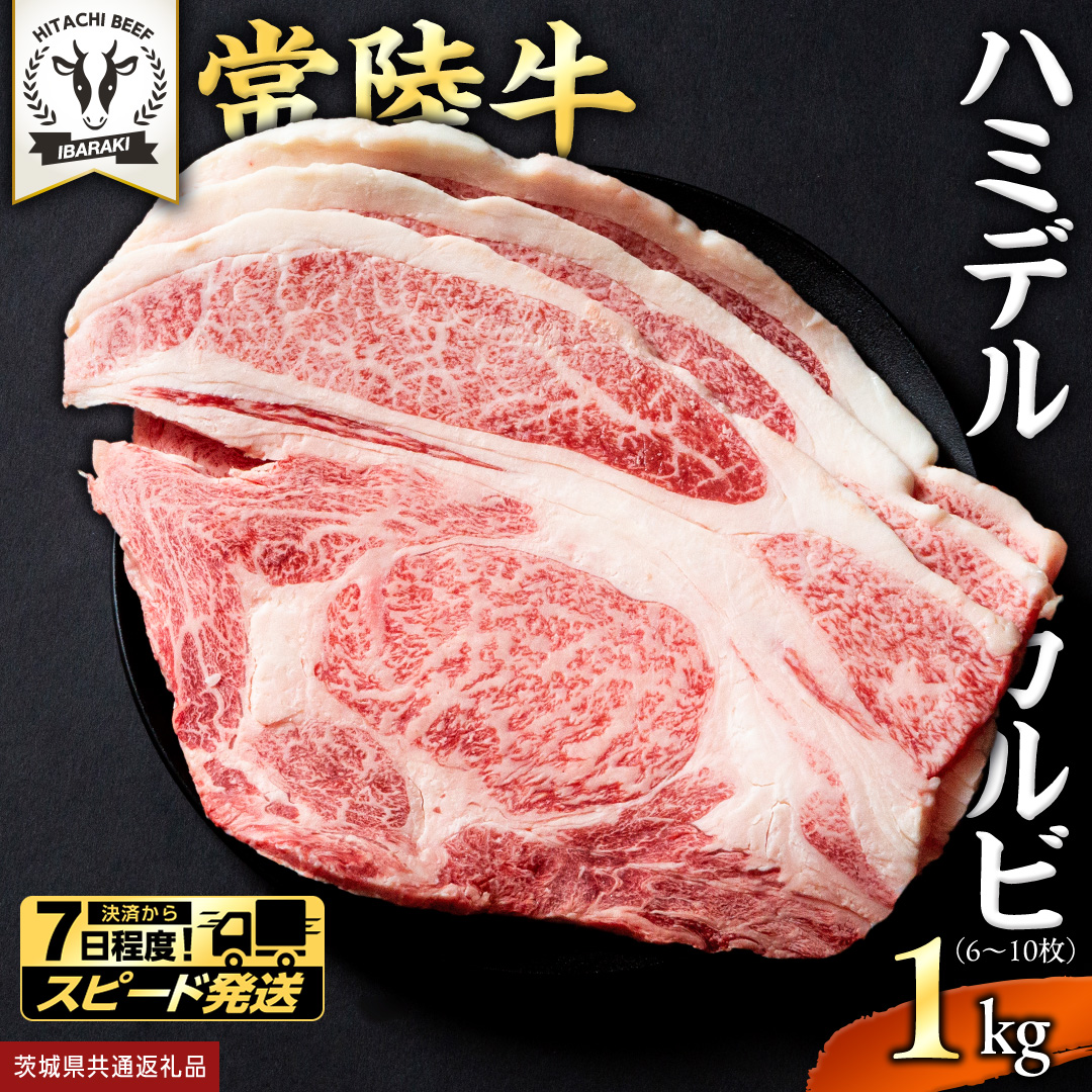【 スピード発送 】【 常陸牛 】A5 等級 ハミデルカルビ 1kg (6～10枚) ひたちぎゅう ブランド牛 カルビ 国産牛 黒毛和牛 和牛 国産黒毛和牛 お肉 A5ランク 高級 BBQ パーティ (茨城県共通返礼品)