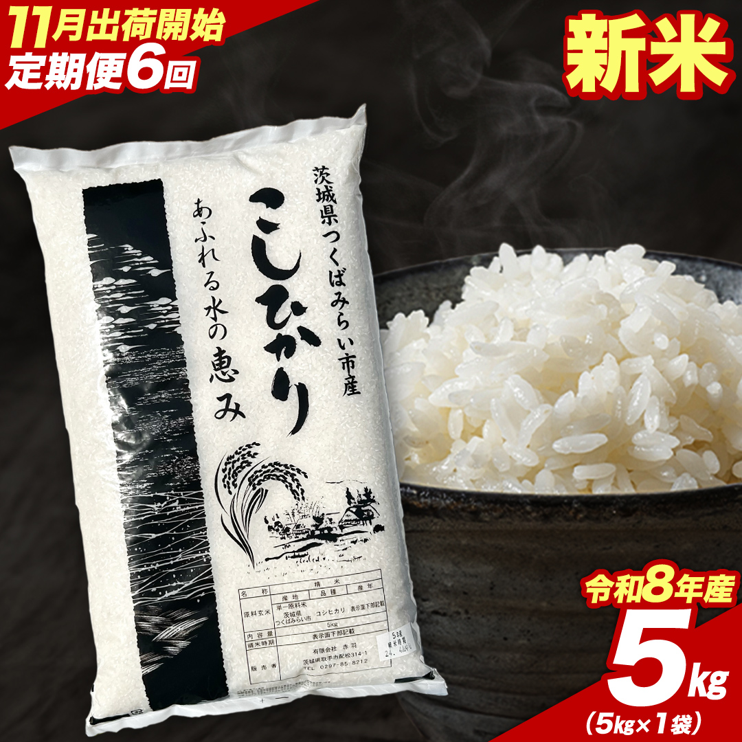 ＼ 令和8年産 新米 先行予約 ／【 6回 定期便（11～4月出荷）】 コシヒカリ 5kg （精米） 茨城県つくばみらい市産 こしひかり コシヒカリ あきたこまち ひとめぼれ ふくまる ゆめひたち ミルキークイーン にじのきらめき 米 コメ こめ 単一米 限定 茨城県産 国産 美味しい お米 おこめ おコメ [CL-08KS05-11T6]