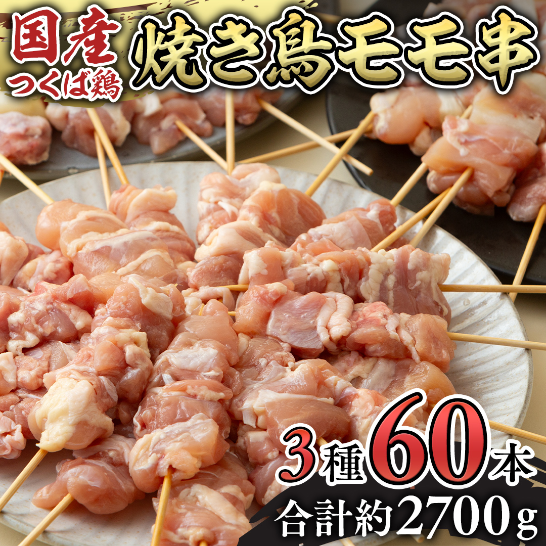 1本45g！合計約2700g！食べ応えバツグン、つくば鶏 焼き鳥 モモ 3種60本 セット （各20本入り） 焼鳥 鶏肉 おかず おつまみ [AI11-NT]