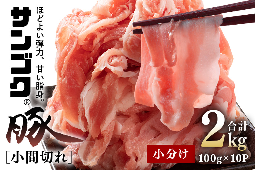 ブランド豚「サンゴク豚」 小間切れセット 2kg 豚ロース 小間切れ 細切れ こま切れ 豚こま 豚小間 豚小間肉 小分け 2-P