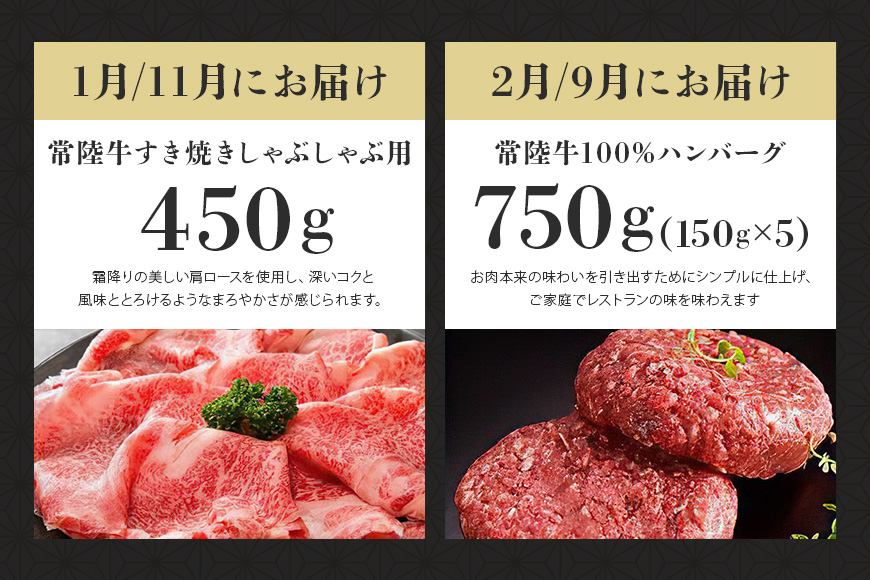 【1年定期便】 常陸牛 年間定期便 すき焼き すき焼 しゃぶしゃぶ ハンバーグ サーロインステーキ ローストビーフ 焼き肉セット 焼肉 ランプステーキ A5ランク 和牛 黒毛和牛 【茨城県共通返礼品】 58-D