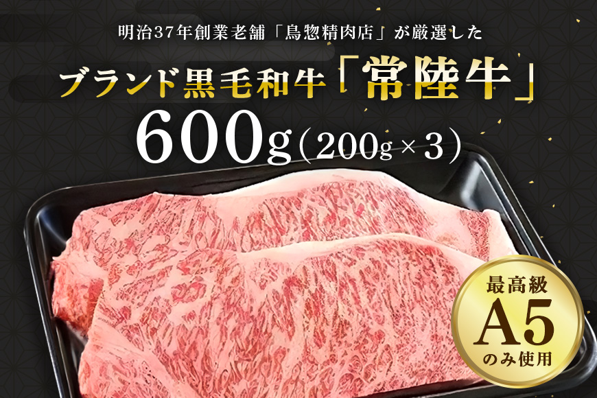 常陸牛A-5サーロインステーキ用 600g（200g×3） A5ランク A5 和牛 牛肉 3人前 【茨城県共通返礼品】 58-B