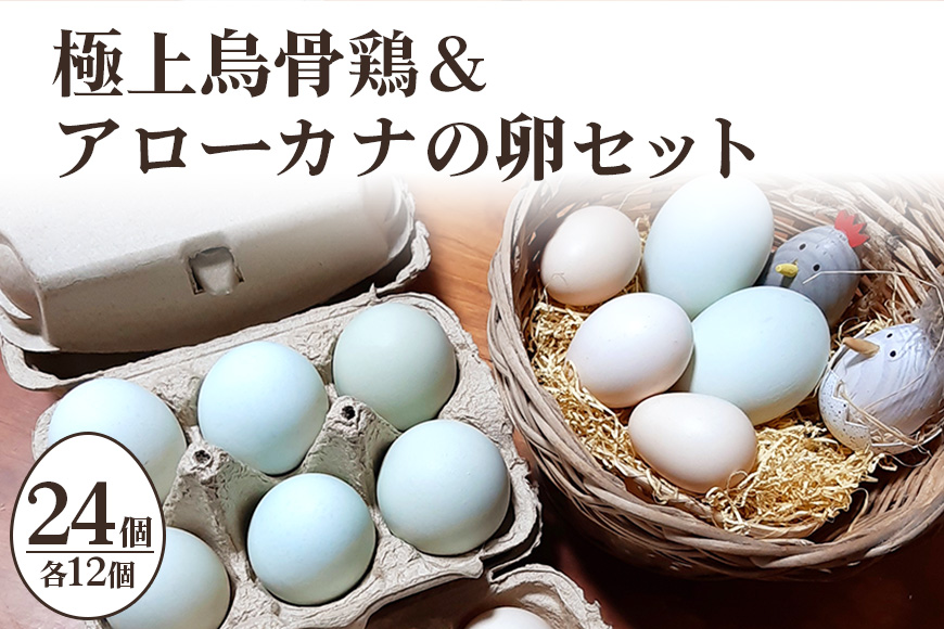 平飼い極上のうこっけいの卵と幸せの青い卵（アローカナの卵）のセット24個（20＋補償4個） 食べ比べ 食べくらべ 卵かけご飯 卵かけごはん TKG 卵 たまご タマゴ 玉子 安全 テレビ TV 健康 美容 すき焼き 37-G