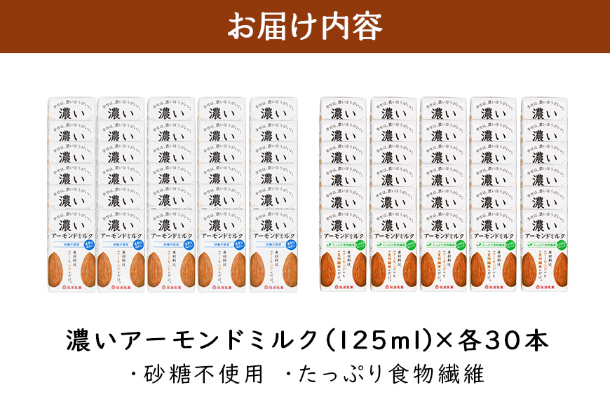 濃いアーモンドミルク125ml×15本入り　2種×各2セット（砂糖不使用15本×2・たっぷり食物繊維15本×2） 47-AV