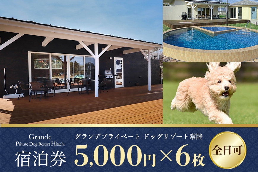 グランデ プライベート ドッグリゾート常陸宿泊券 5,000円×6枚（全日可） 愛犬 ペットOK ドッグラン プール 温泉 サウナ ホテル チケット 宿泊 旅行 宿泊券 旅行券 72-H