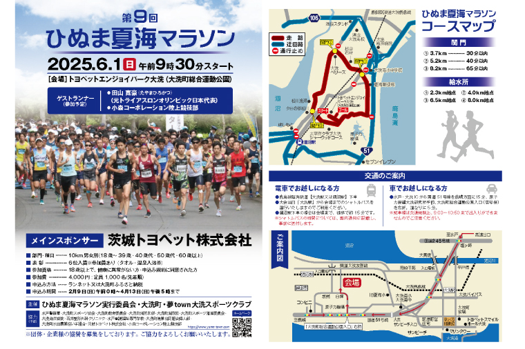 2025年6月1日（日） 大洗町第9回ひぬま夏海マラソン出走権 1名分 10km 茨城県 チケット スポーツ マラソン 参加