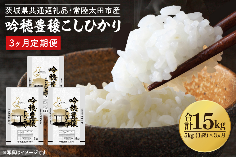 【3ヵ月定期便】＜令和6年産＞ 吟穂豊穣こしひかり 5kg ×3ヵ月 精米 特別栽培 (茨城県共通返礼品・常陸太田市産)  コシヒカリ こしひかり 米 ごはん コメ お米 白米 国産 茨城県産 定期便