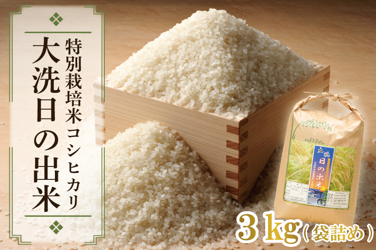 米 3kg 低農薬米 大洗 日の出米 コシヒカリ 令和6年産 特別栽培米 コメ こめ 送料無料