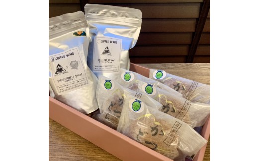 珈琲豆2種とかつどら5個【オリジナルブレンド/城里町ブレンド/季節の果物】(AF104)