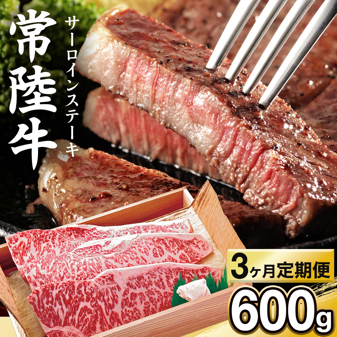 【 3カ月 定期便 】常陸牛 サーロイン ステーキ用 600g 茨城県 黒毛和牛 和牛 牛肉 ブランド牛 A4 A5 冷凍 ステーキ 肉 黒毛 国産牛 誕生日 お祝い 定期便 生活 定期 応援 3回 3ヶ月 霜降り肉 冷凍 ギフト 贈り物 贈答用  (AP012)