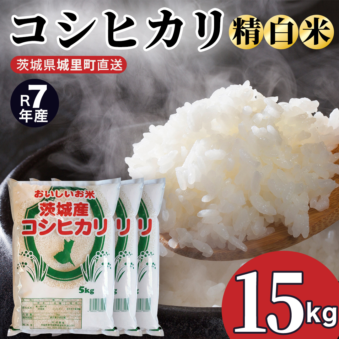 【令和7年産】 コシヒカリ 精米 15kg 令和7年産 スピード出荷 最短3～7営業日出荷 産地直送 茨城県 城里町 精白米 米 ご飯 こしひかり 米 白米 精米 (AX059)