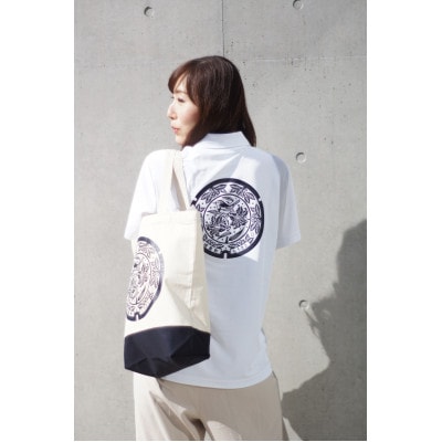 【茨城県城里町】マンホールデザインポロシャツ(白・Lサイズ)・トートバッグセット【配送不可地域：離島】【1396037】
