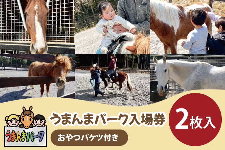 55-01 うまんまパーク入場券（おやつバケツ付き）2枚セット【馬 パーク 牧場 乗馬 入場券 茨城県 阿見町】