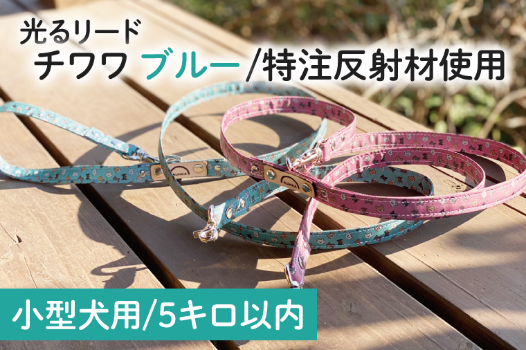 40-17 【小型犬用5キロまで】光るリード　チワワ（ブルー）【散歩 愛犬 夜散歩 手作り 阿見町 茨城県】