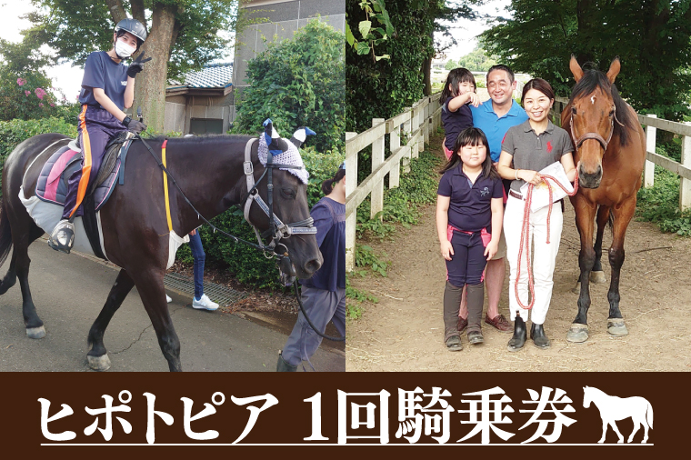 43-01 ヒポトピア １回騎乗券【乗馬 ホースセラピー 馬 ふれあい レッスン 阿見町 茨城県】