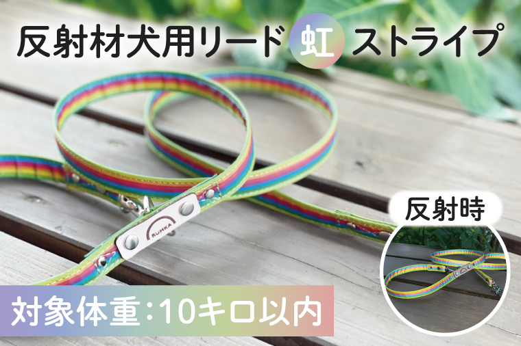 40-03 オリジナル反射材 犬用リード（虹ストライプ）【10kg用】【散歩 愛犬 夜散歩 阿見町 茨城県】