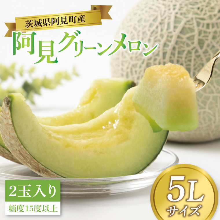 阿見グリーンメロン 5Ｌサイズ (2玉入り)(化粧箱) 青肉 高糖度 高級 甘い 夏限定 旬 フルーツ 果汁たっぷり 人気 産地直送 ギフト 茨城県 阿見町【先行予約｜2026年6月中旬より配送】（76-03）