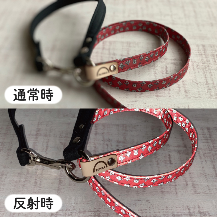 『シュナウザー柄 (紺)』オリジナル反射材の光る犬用リード【小型犬10kg用】【散歩 愛犬 夜散歩 手作り 阿見町 茨城県】(40-10)