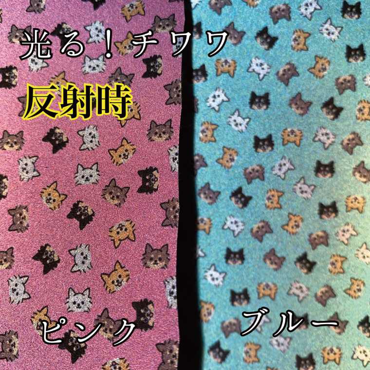 『チワワ柄 (ブルー)』オリジナル反射材の光る犬用リード【小型犬用5キロまで】【散歩 愛犬 夜散歩 手作り 阿見町 茨城県】(40-17)