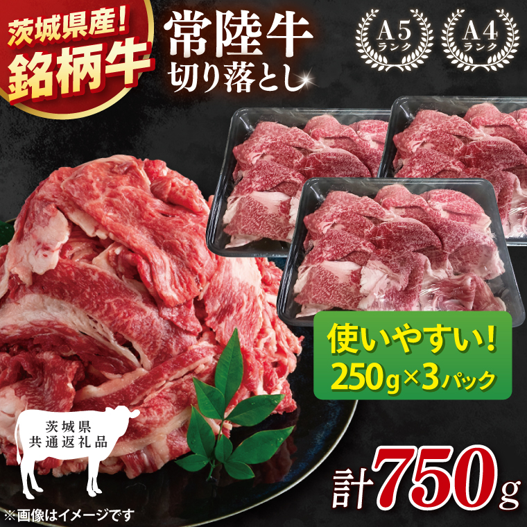 【茨城県共通返礼品】常陸牛切り落とし 750g（250g×3）【黒毛和牛 国産 銘柄牛 牛肉 肉 冷凍 茨城県産】(81-26)