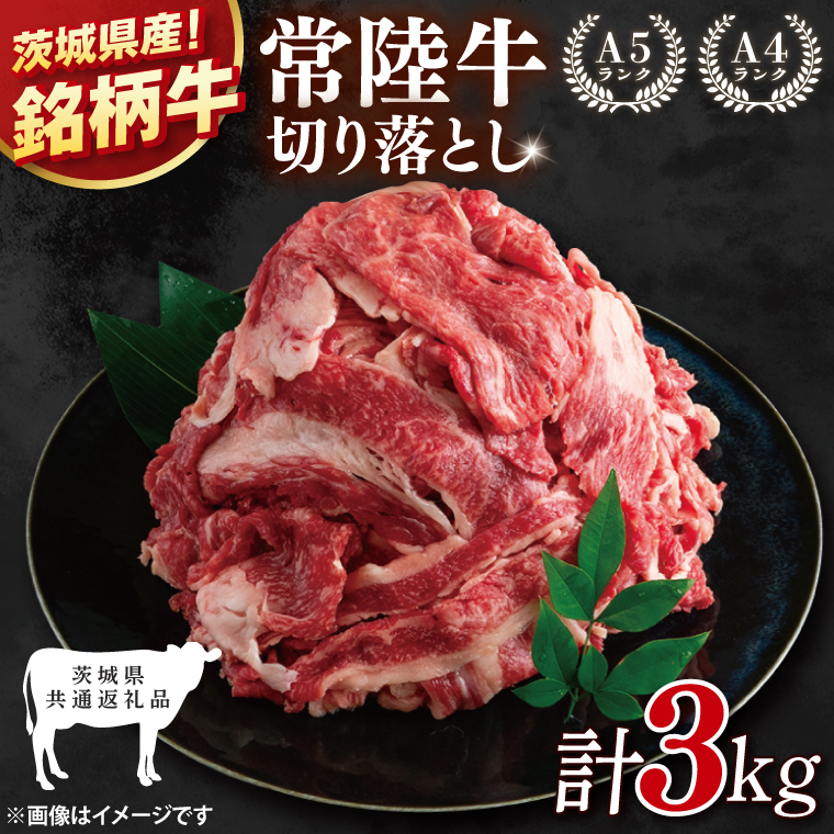 【茨城県共通返礼品】大容量！常陸牛切り落とし 3kg（500g×6）【黒毛和牛 国産 銘柄牛 牛肉 肉 冷凍 茨城県産】(81-38)